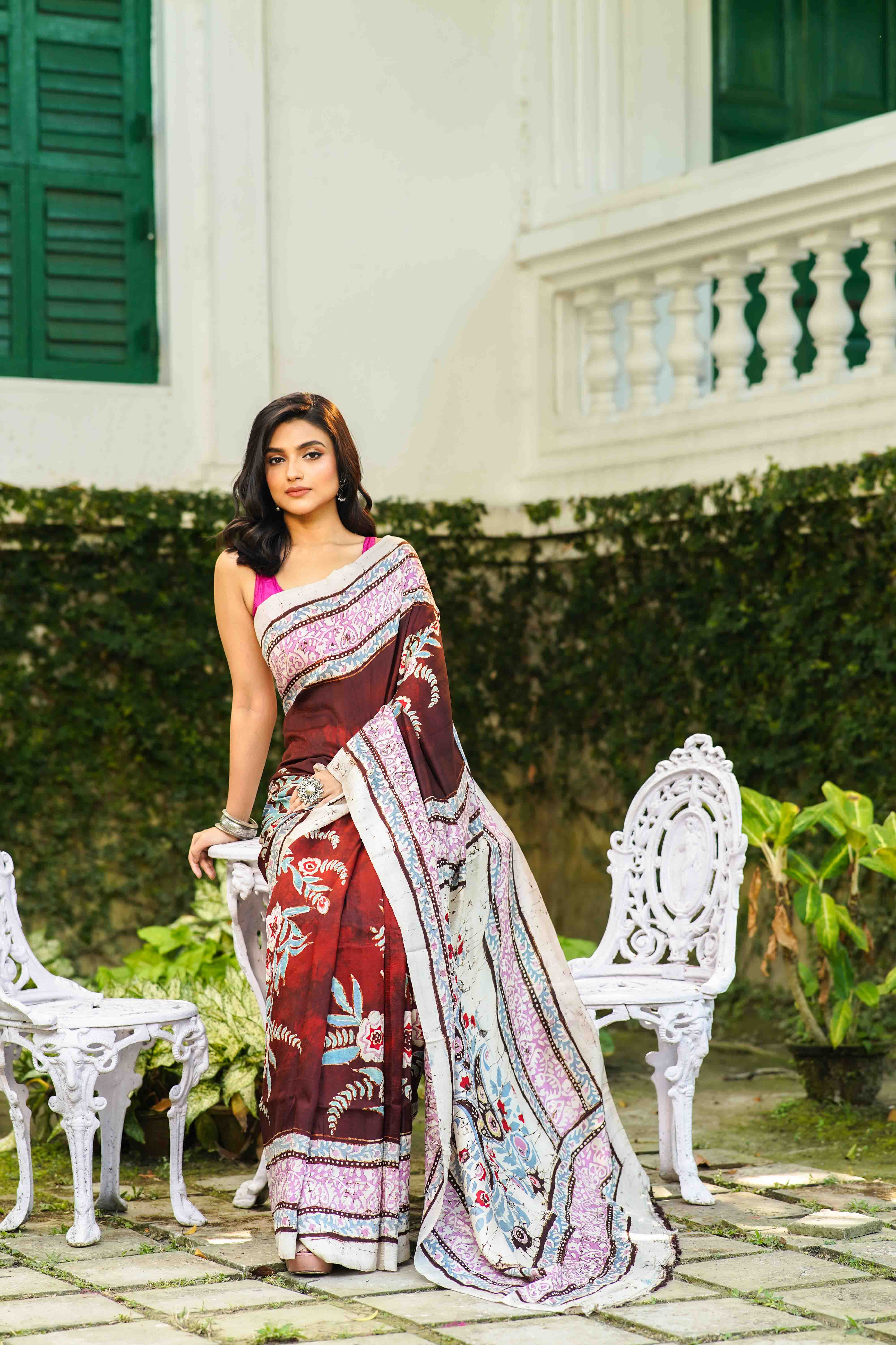 Offwhite Dark Choclate Katan Silk Saree With Blouse Piece