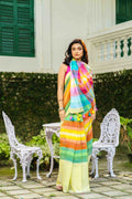 Pista Green Multicolor Checks Cotton Saree Without  Blouse Piece