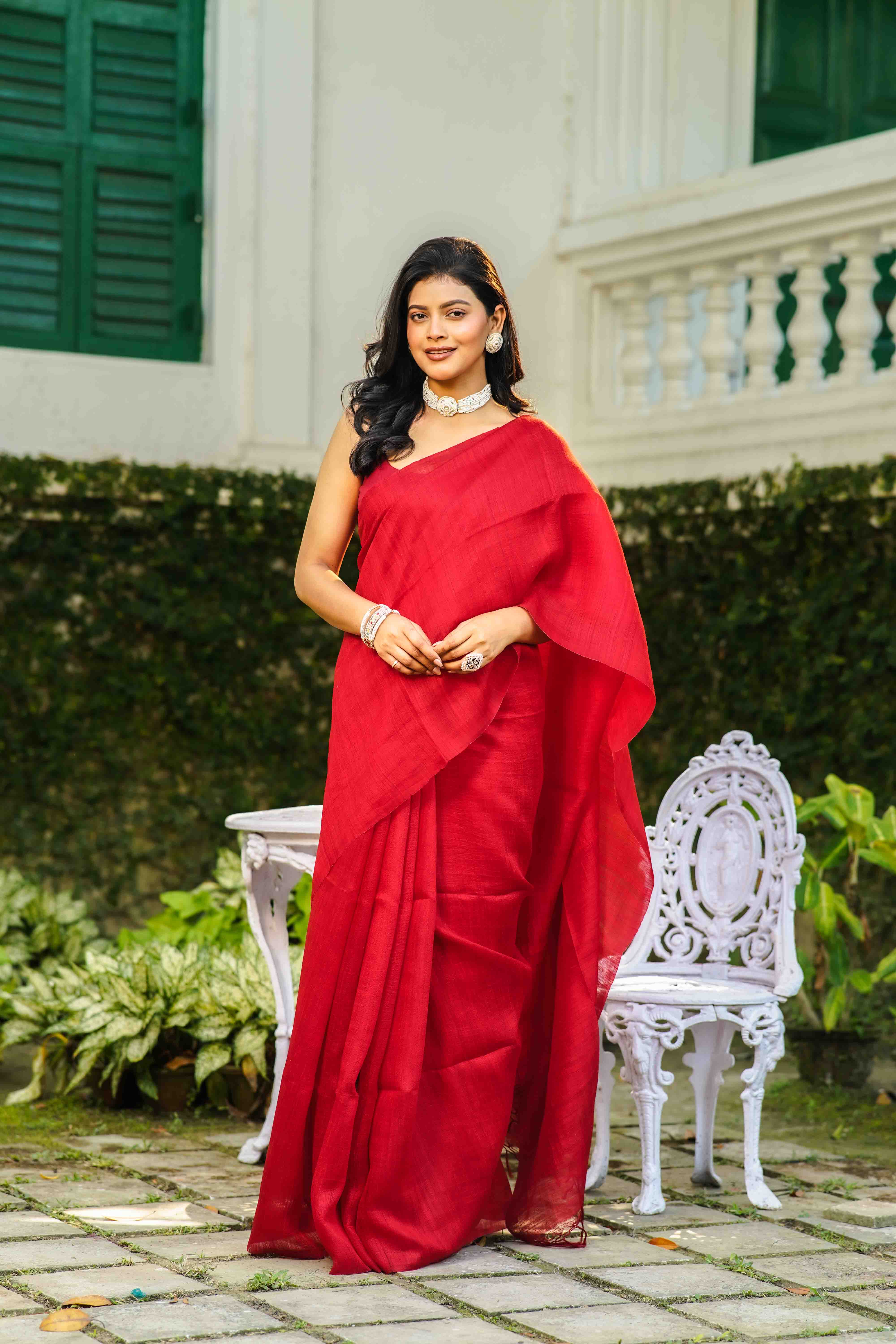 Red Matka Silk Matka Saree With Blouse Piece