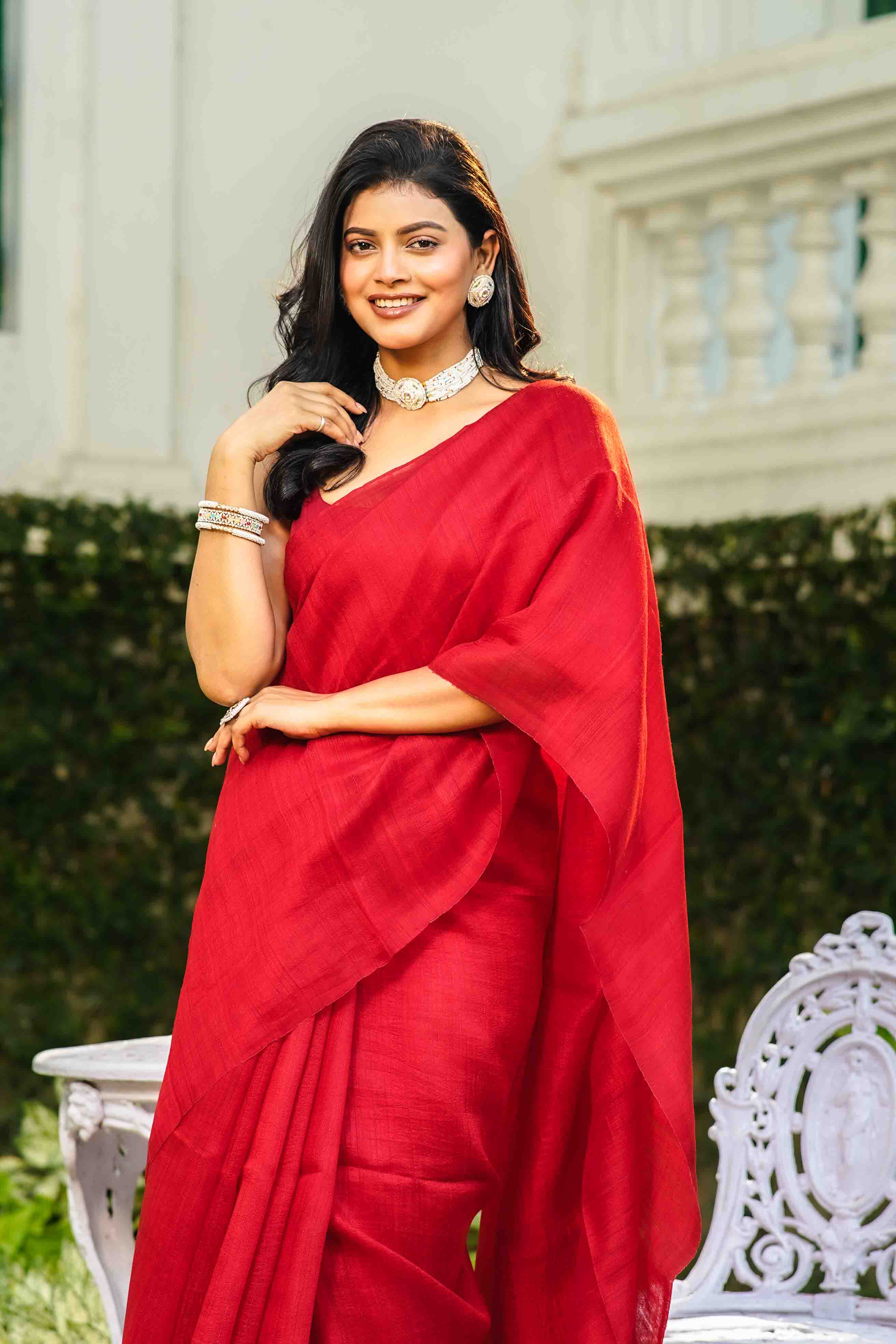 Red Matka Silk Matka Saree With Blouse Piece