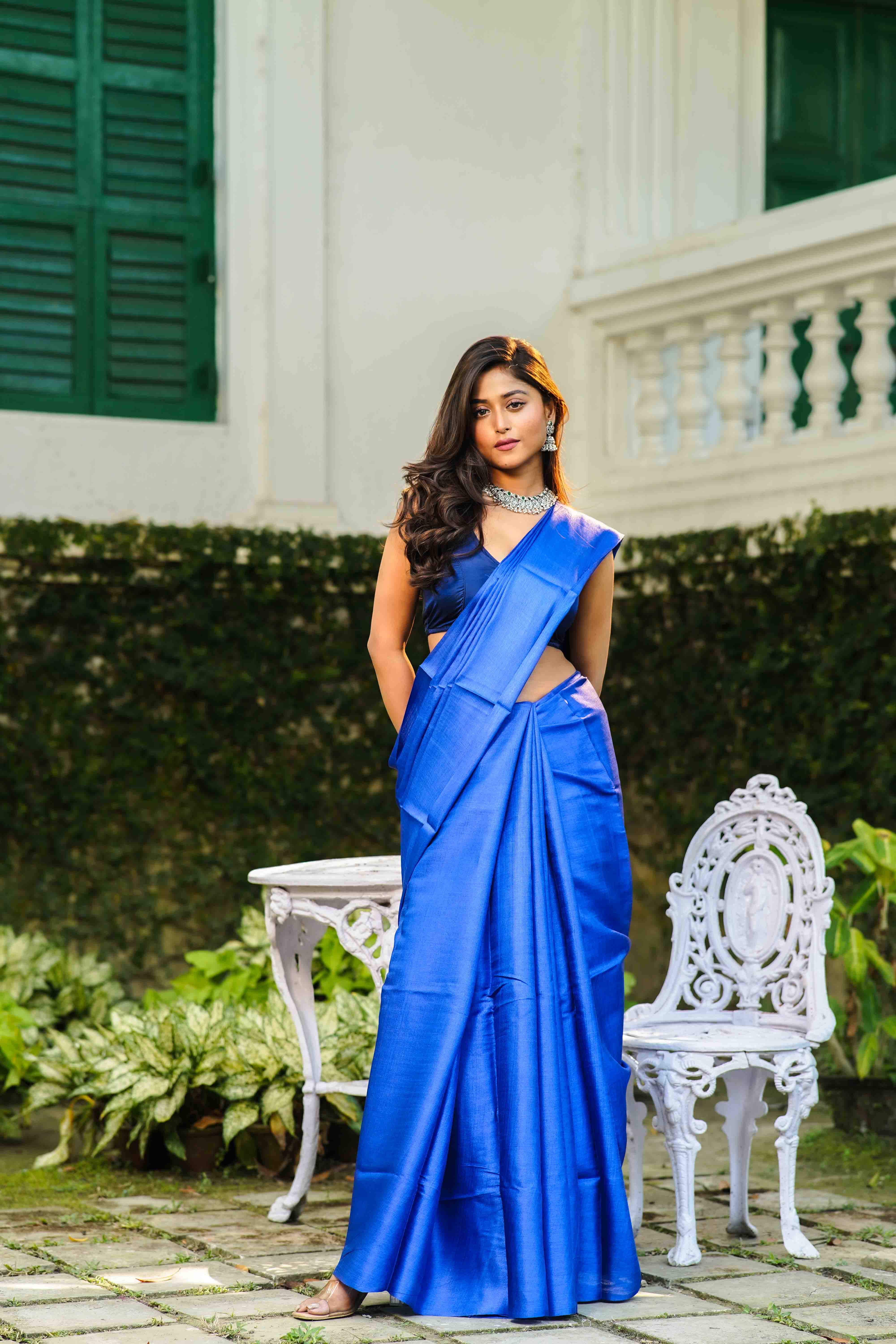 Royal Blue Tussar Saree WITH Blouse Piece