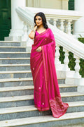 Rani Blended Silk Gujarati Saree With Blouse Piece