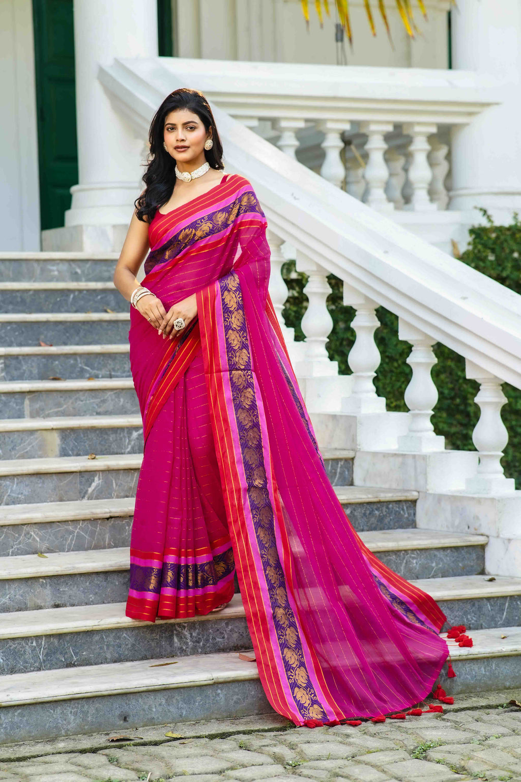 Rani Cotton Saree Without Blouse Piece
