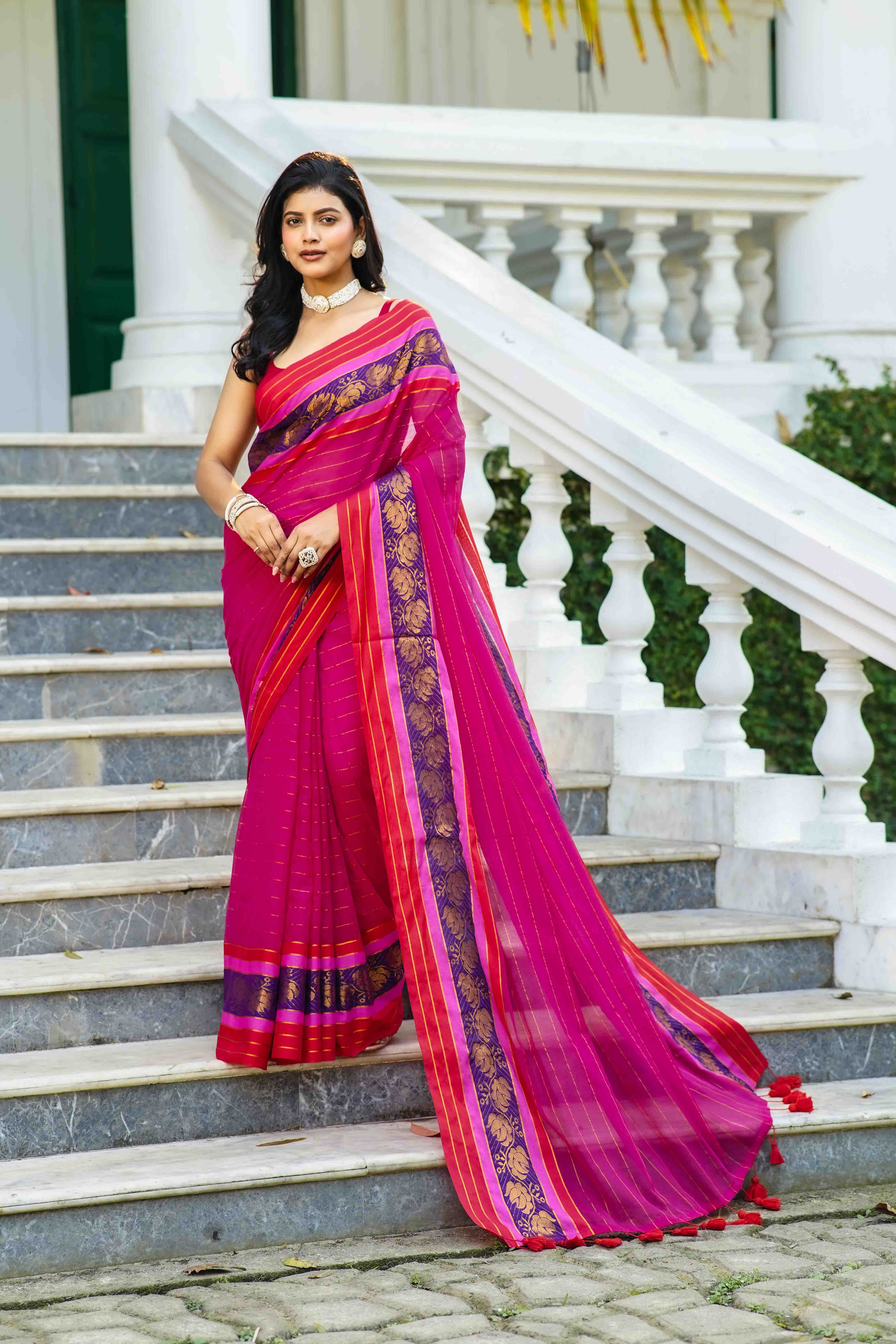 Rani Cotton Saree Without Blouse Piece