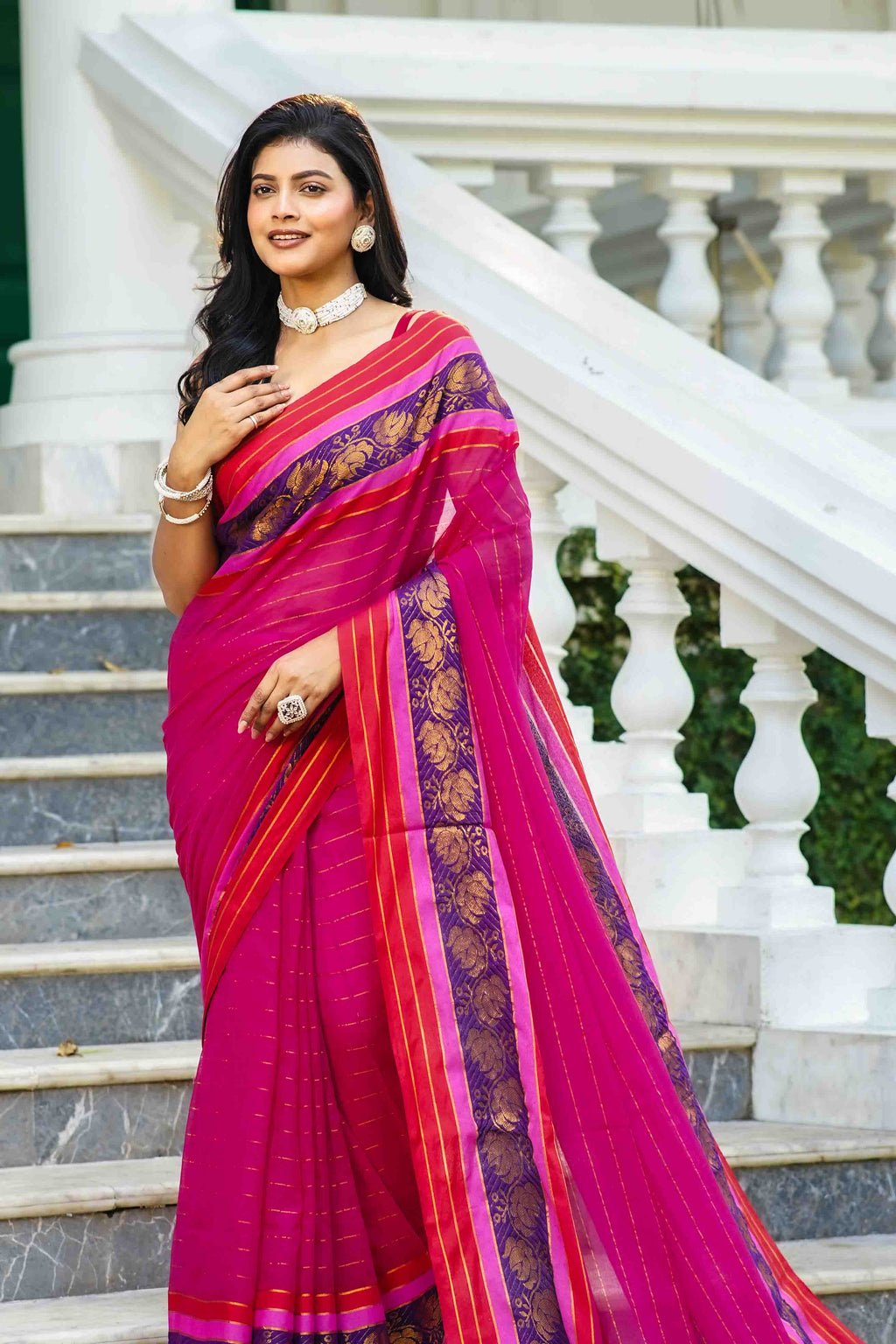 Rani Cotton Saree Without Blouse Piece