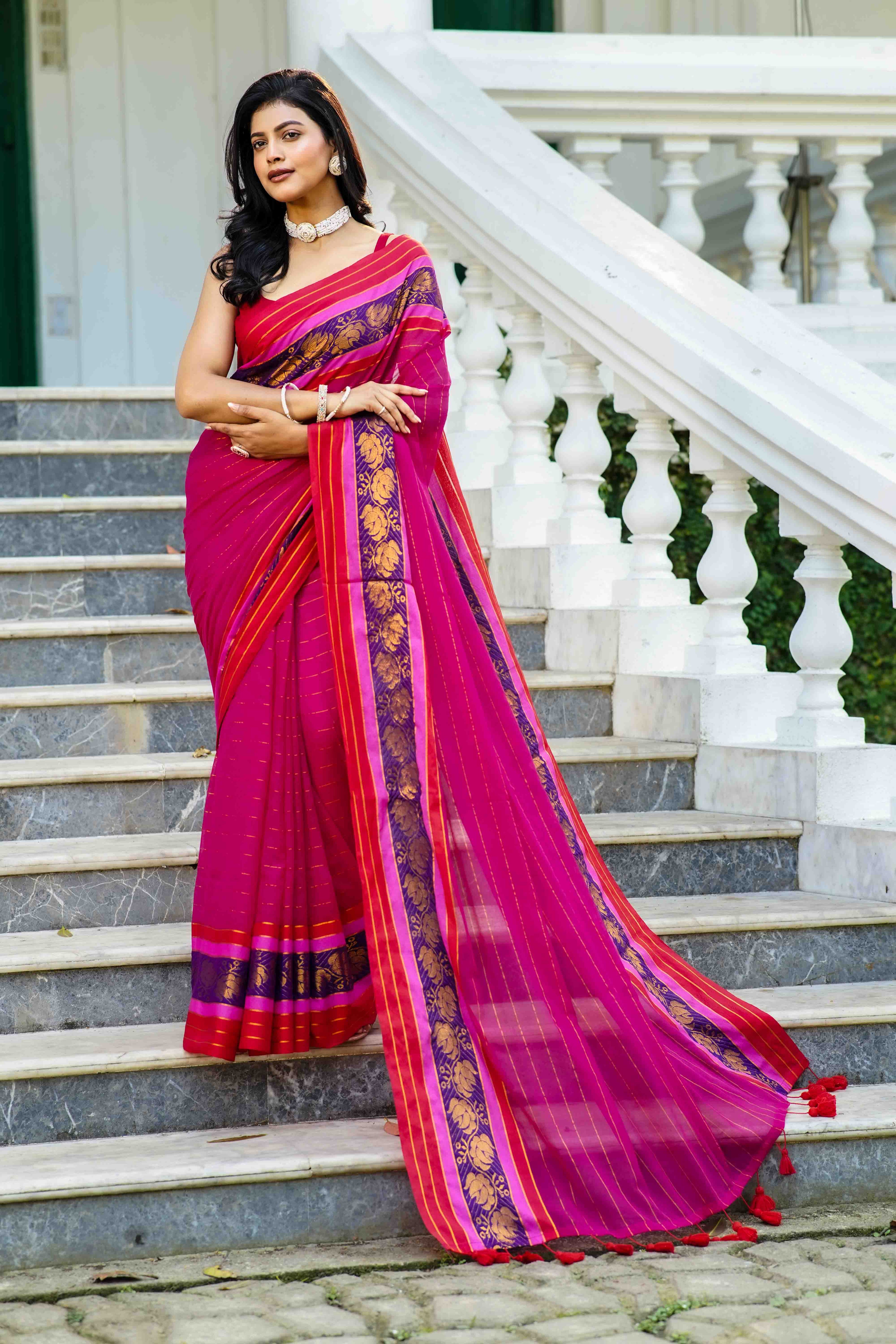 Rani Cotton Saree Without Blouse Piece