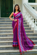 Purple Cotton Saree Without Blouse Piece