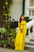 Basanti Yellow Matka Silk Saree With Blouse Piece
