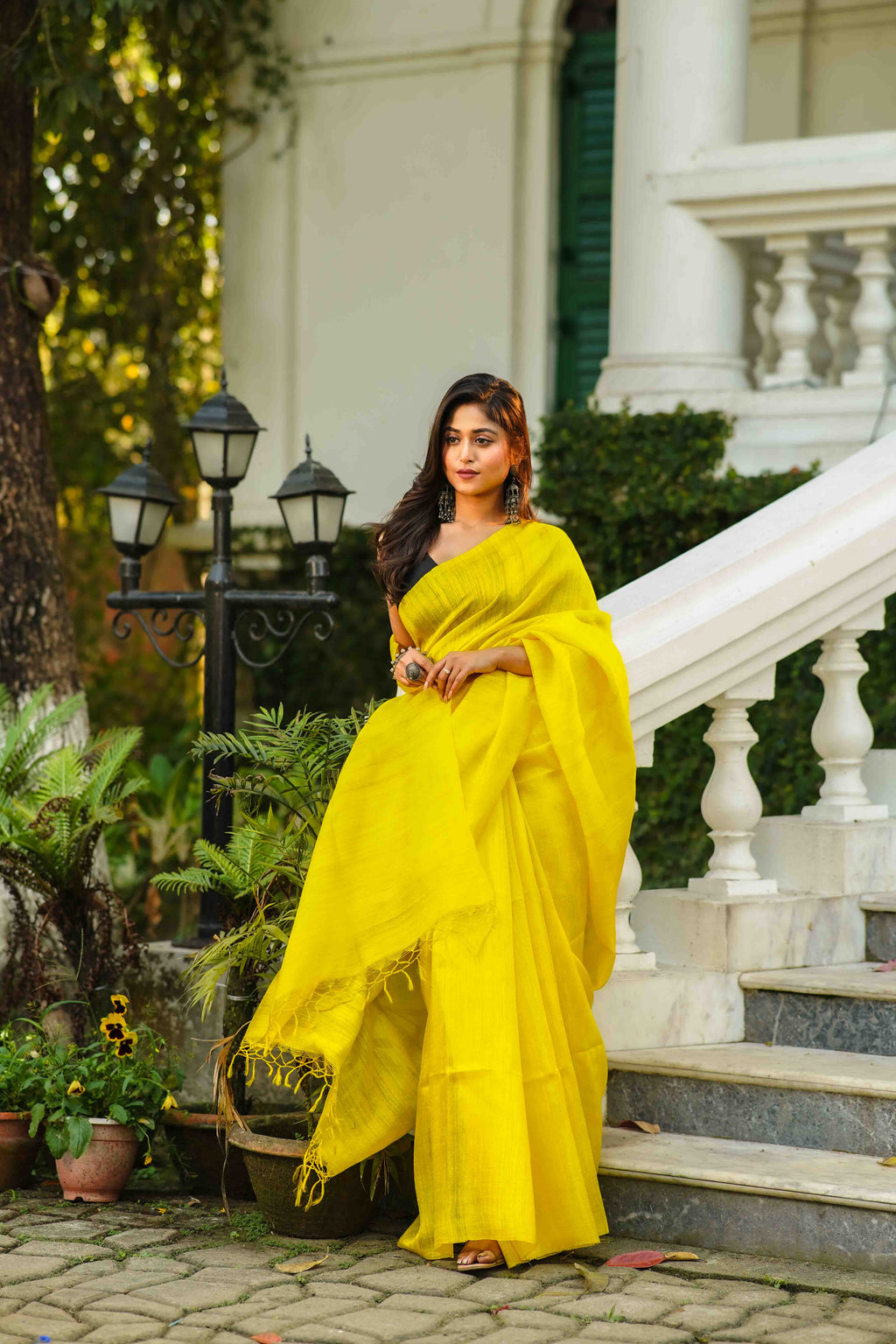 Basanti Yellow Matka Silk Saree With Blouse Piece