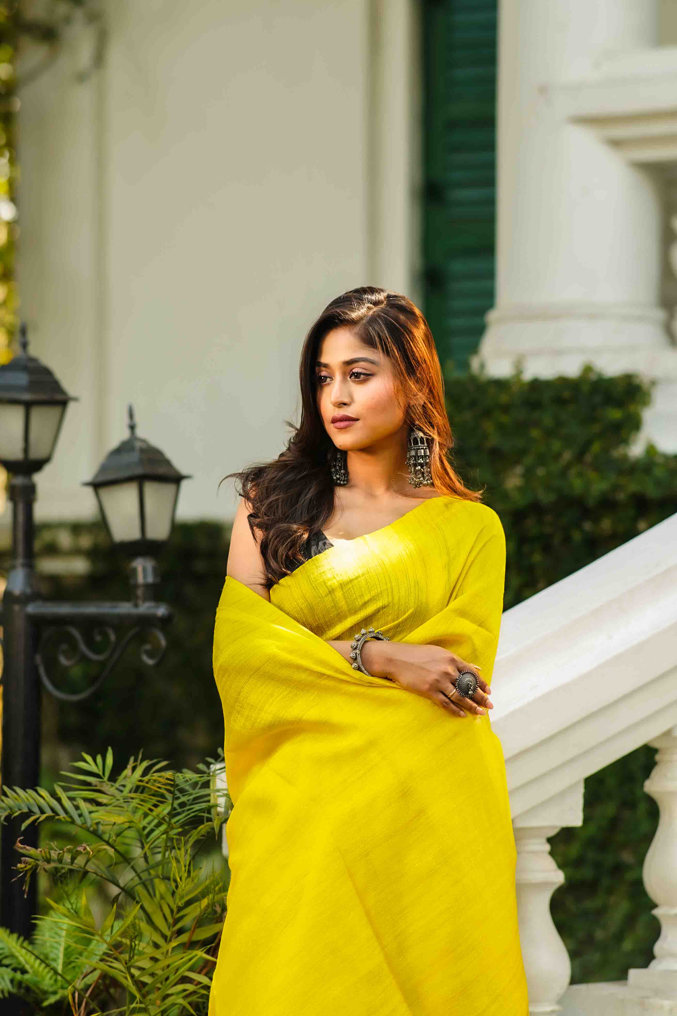 Basanti Yellow Matka Silk Saree With Blouse Piece