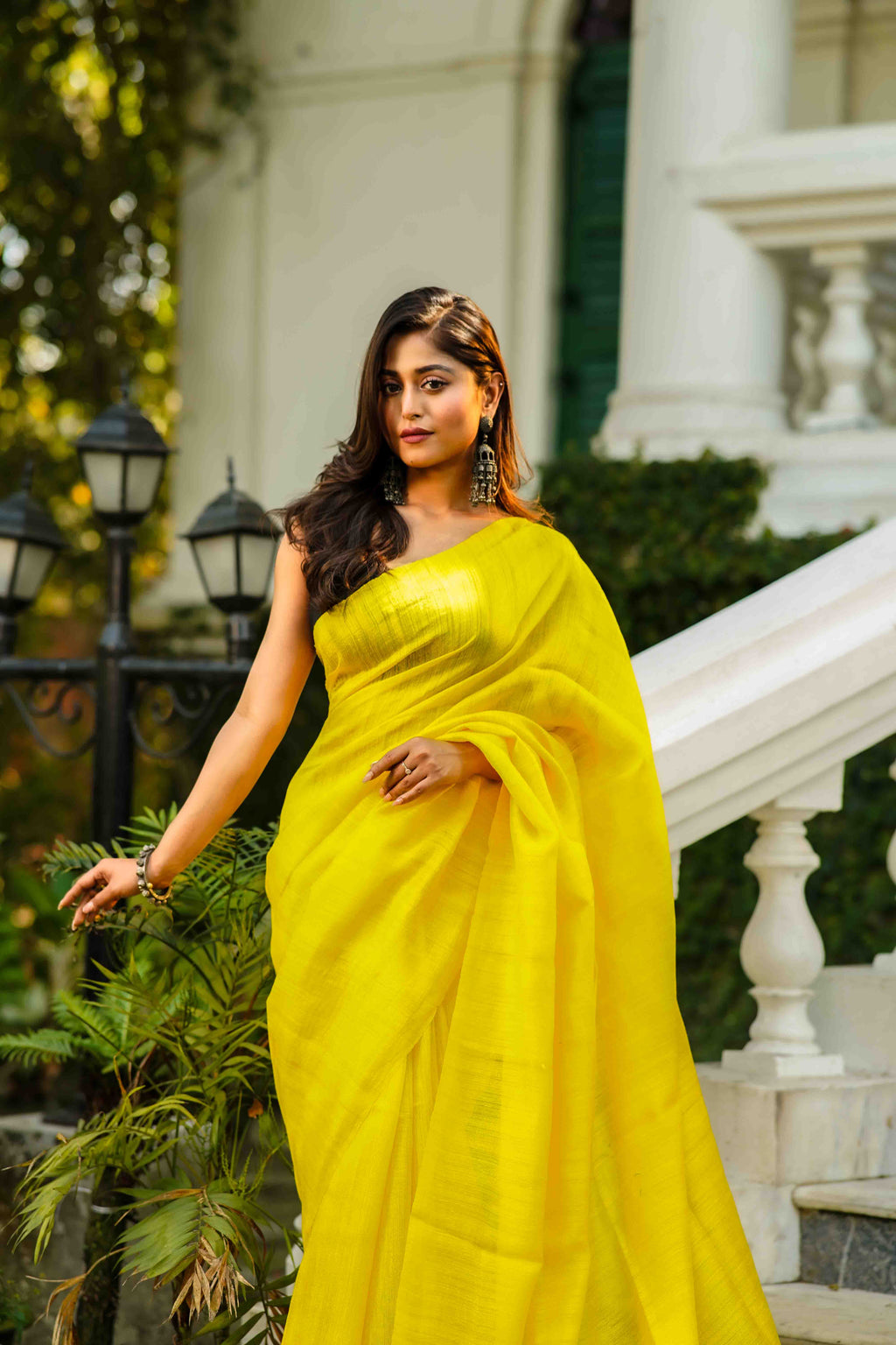 Basanti Yellow Matka Silk Saree With Blouse Piece