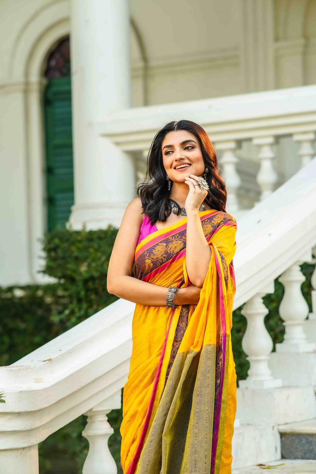 Mustard Yellow Cotton Saree Without Blouse Piece