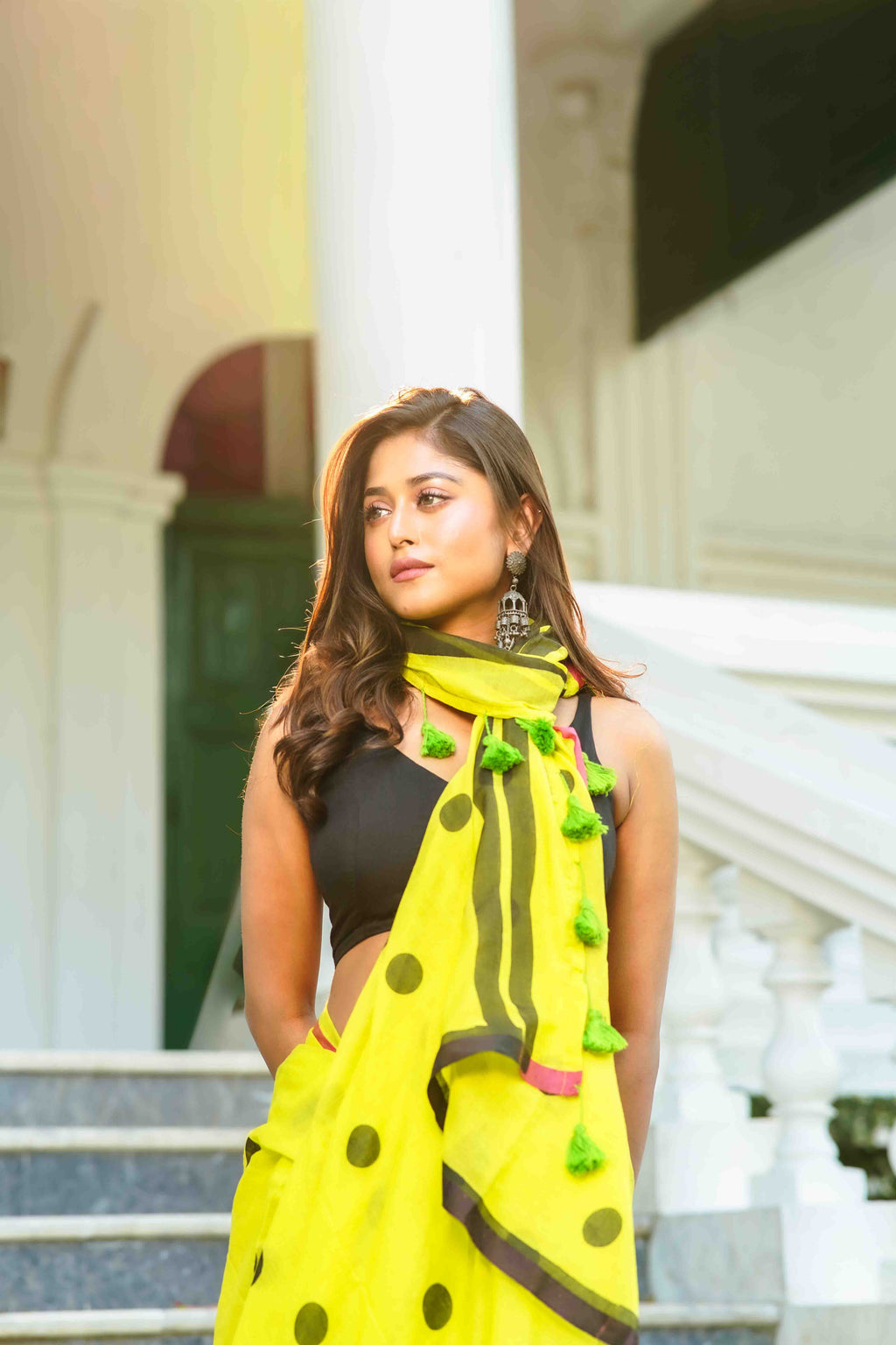 Parrot Green Cotton Saree With Blouse Piece