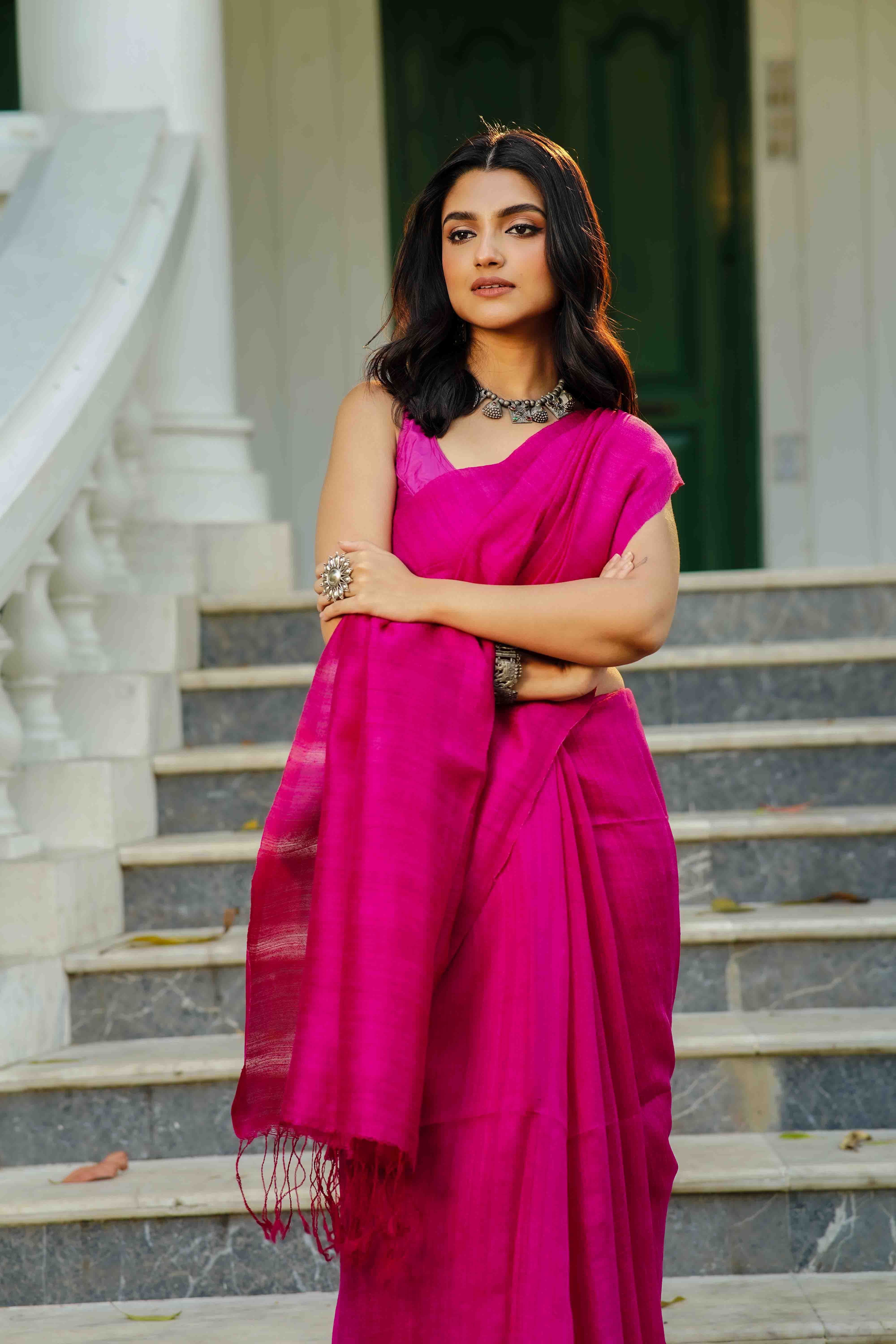 Rani Matka Silk Matka Saree With Blouse Piece