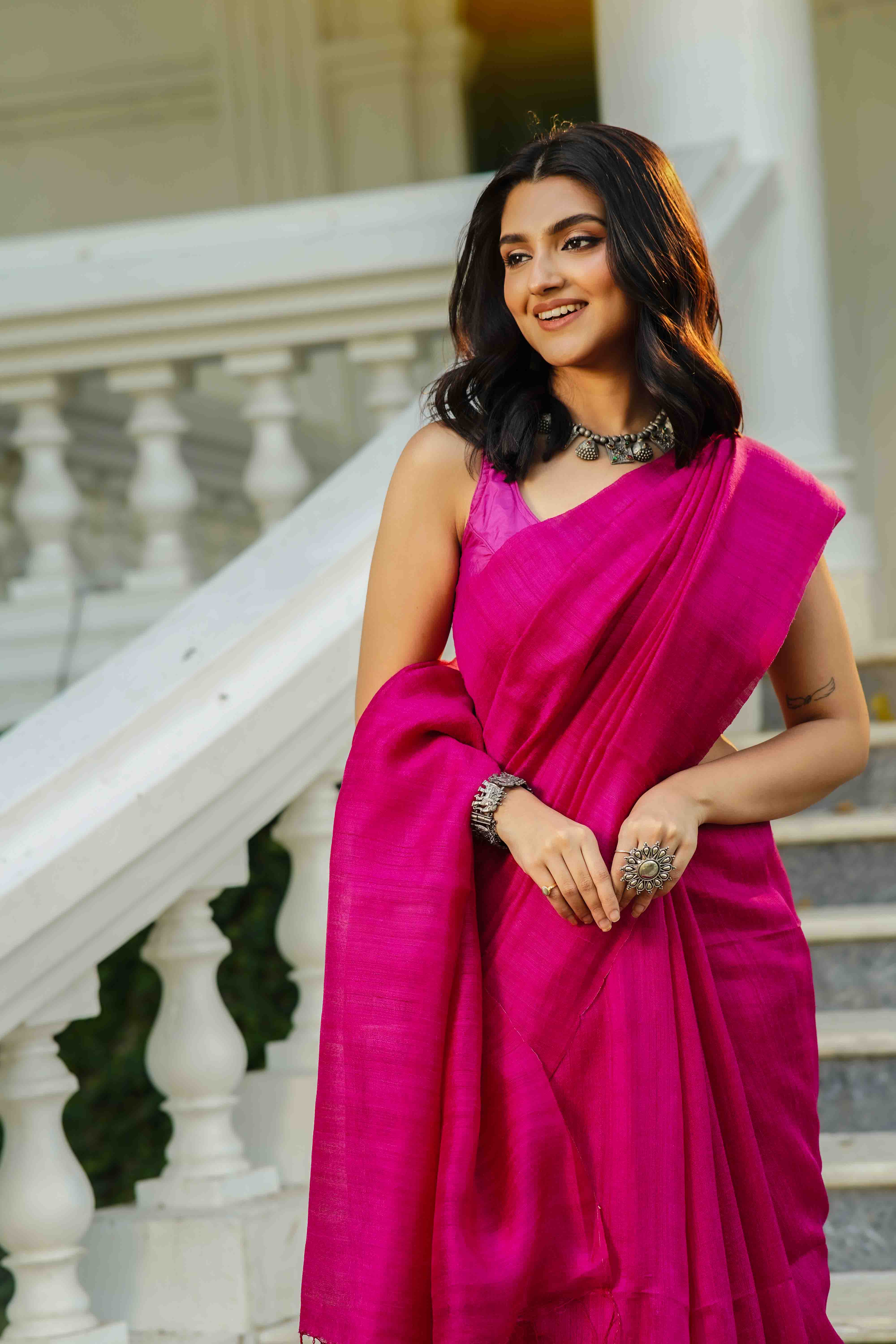 Rani Matka Silk Matka Saree With Blouse Piece