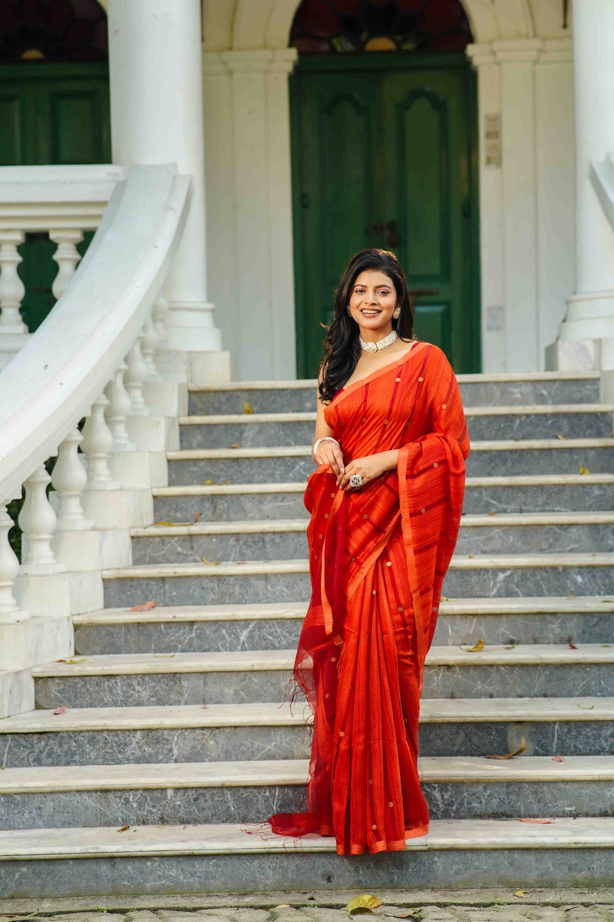 Reddish Rust Matka Saree With Blouse Piece