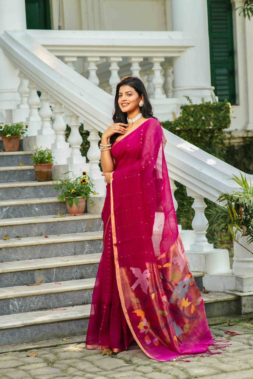 Rani Muslin Saree With Blouse Piece