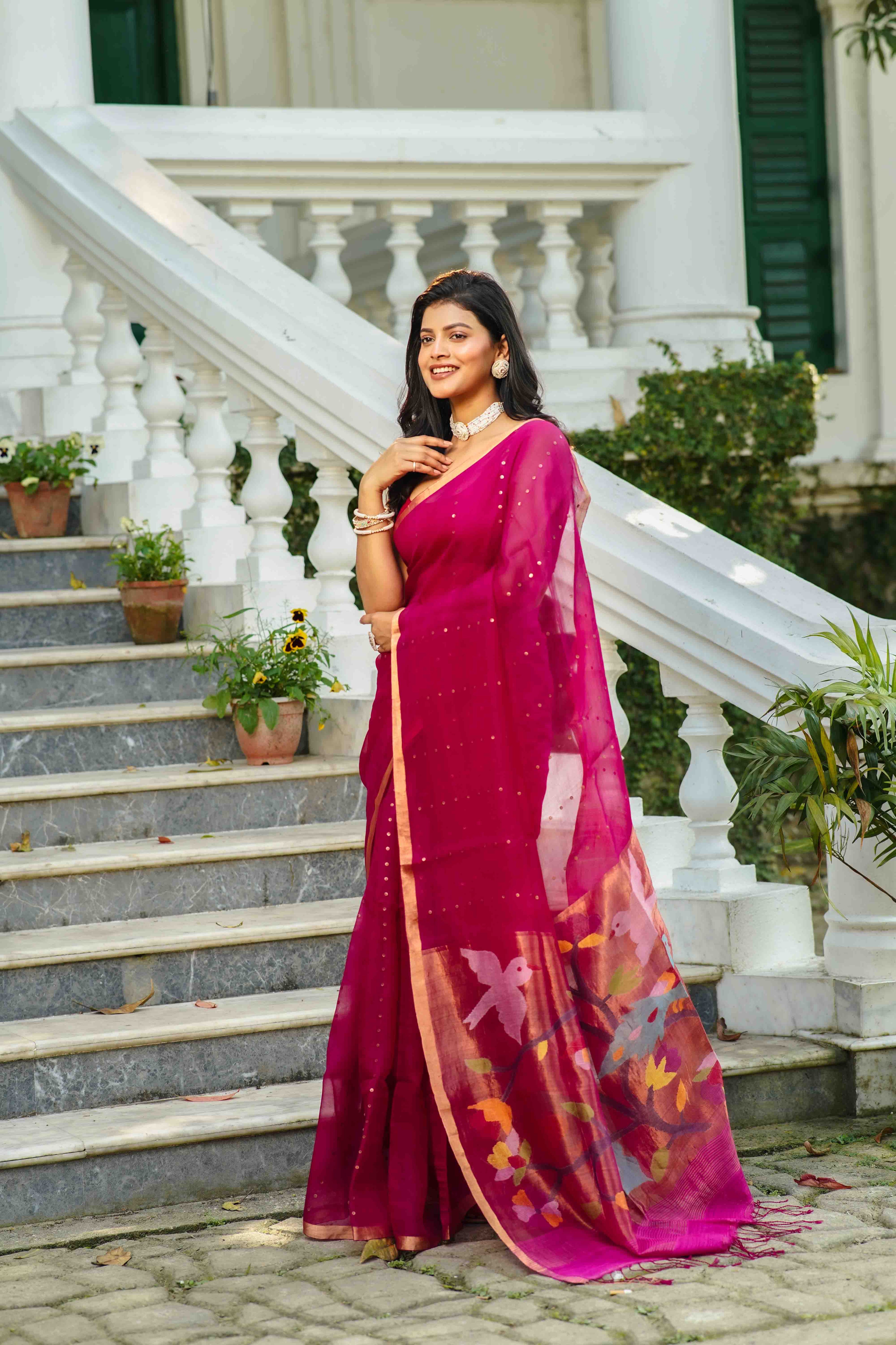 Rani Muslin Saree With Blouse Piece