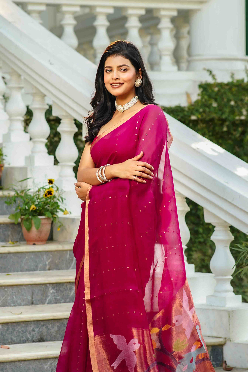 Rani Muslin Saree With Blouse Piece