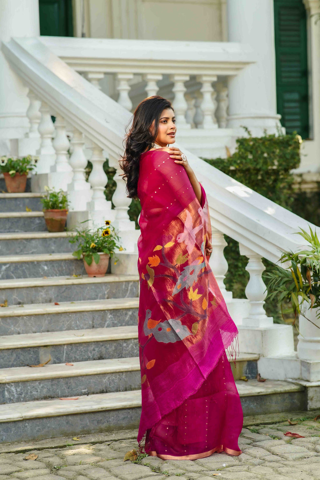 Rani Muslin Saree With Blouse Piece