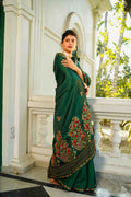 Bottle Green Blended Silk Semi Silk Saree With Blouse Piece