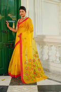 Yellow Muslin Jamdani Saree With Blouse Piece