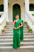 Bottle Green Tussar Saree With Blouse Piece