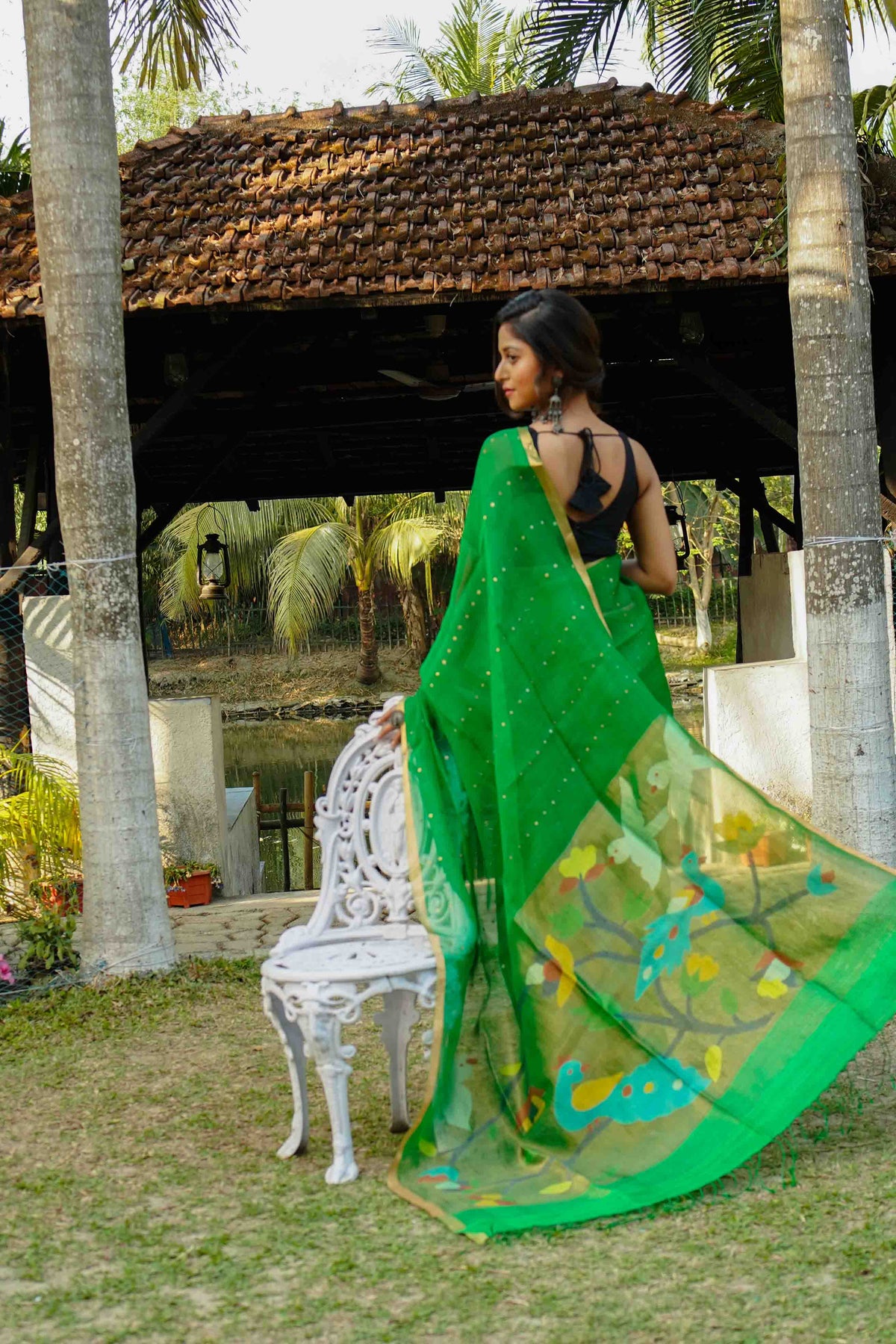 Green Muslin Saree With Blouse Piece