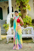 Multicolor Pastel Shade Linen Cotton Saree Without  Blouse Piece