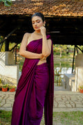 Wine Satin Saree With Blouse Piece