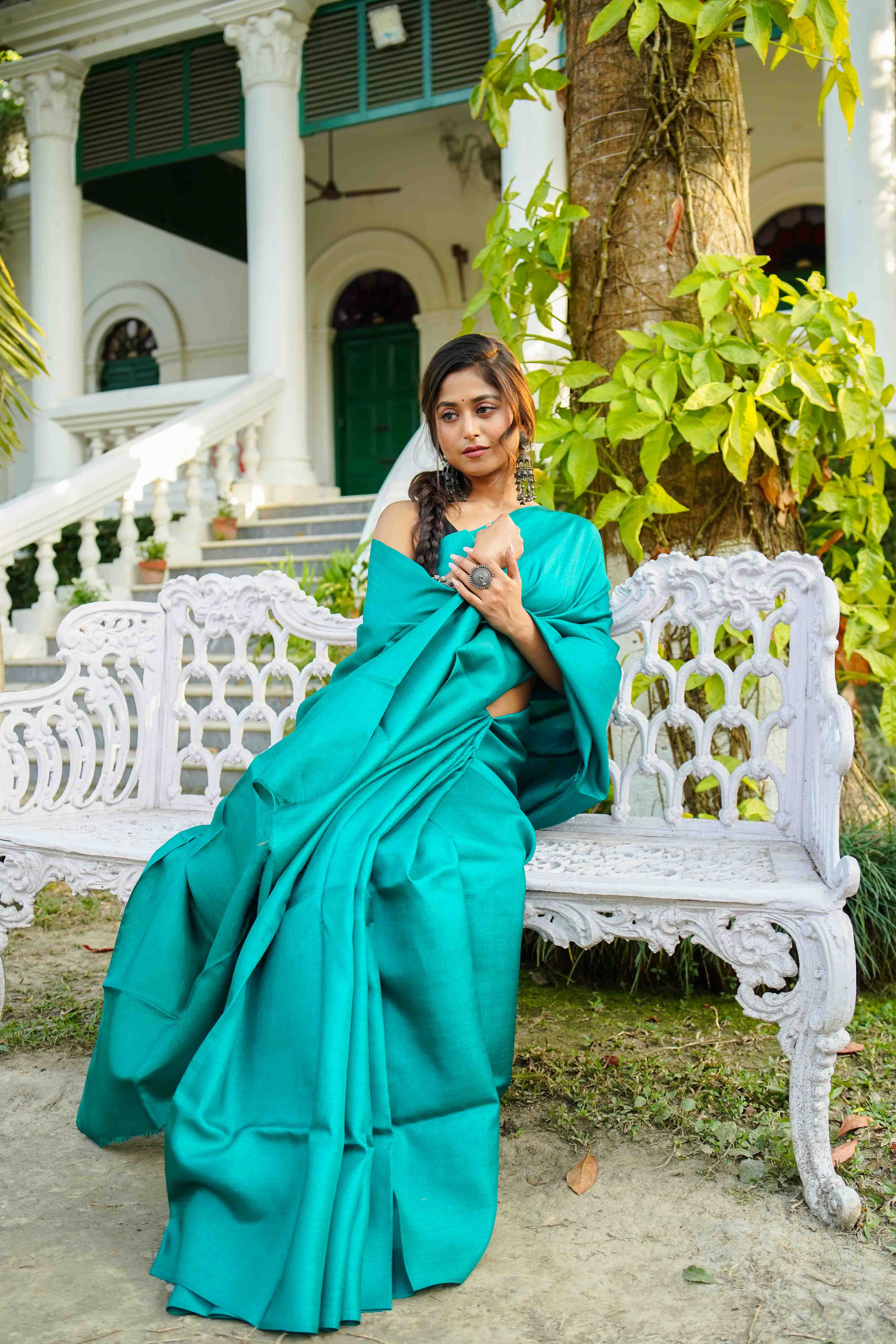 Till Green Tussar Saree With Blouse Piece