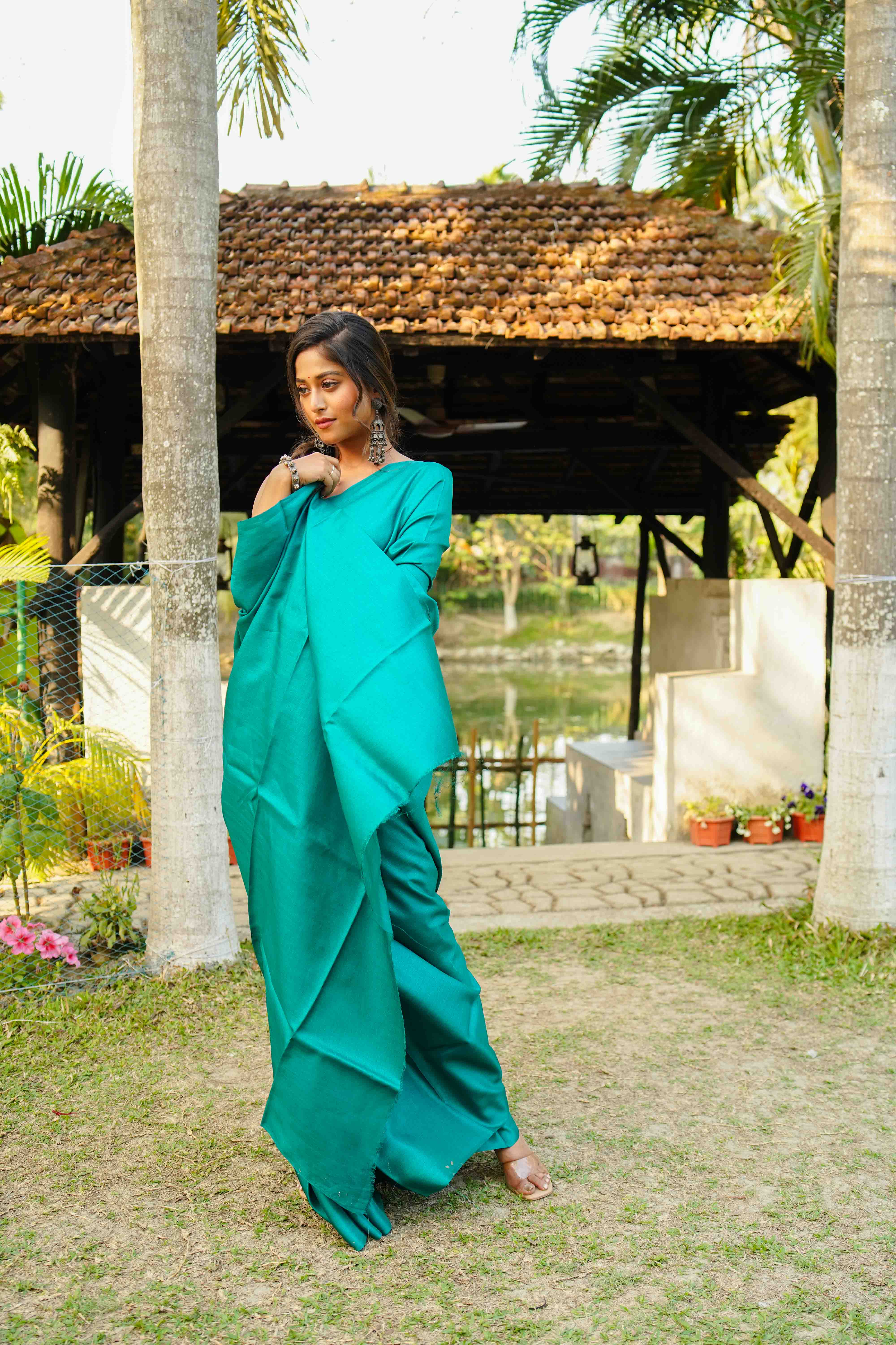 Till Green Tussar Saree With Blouse Piece