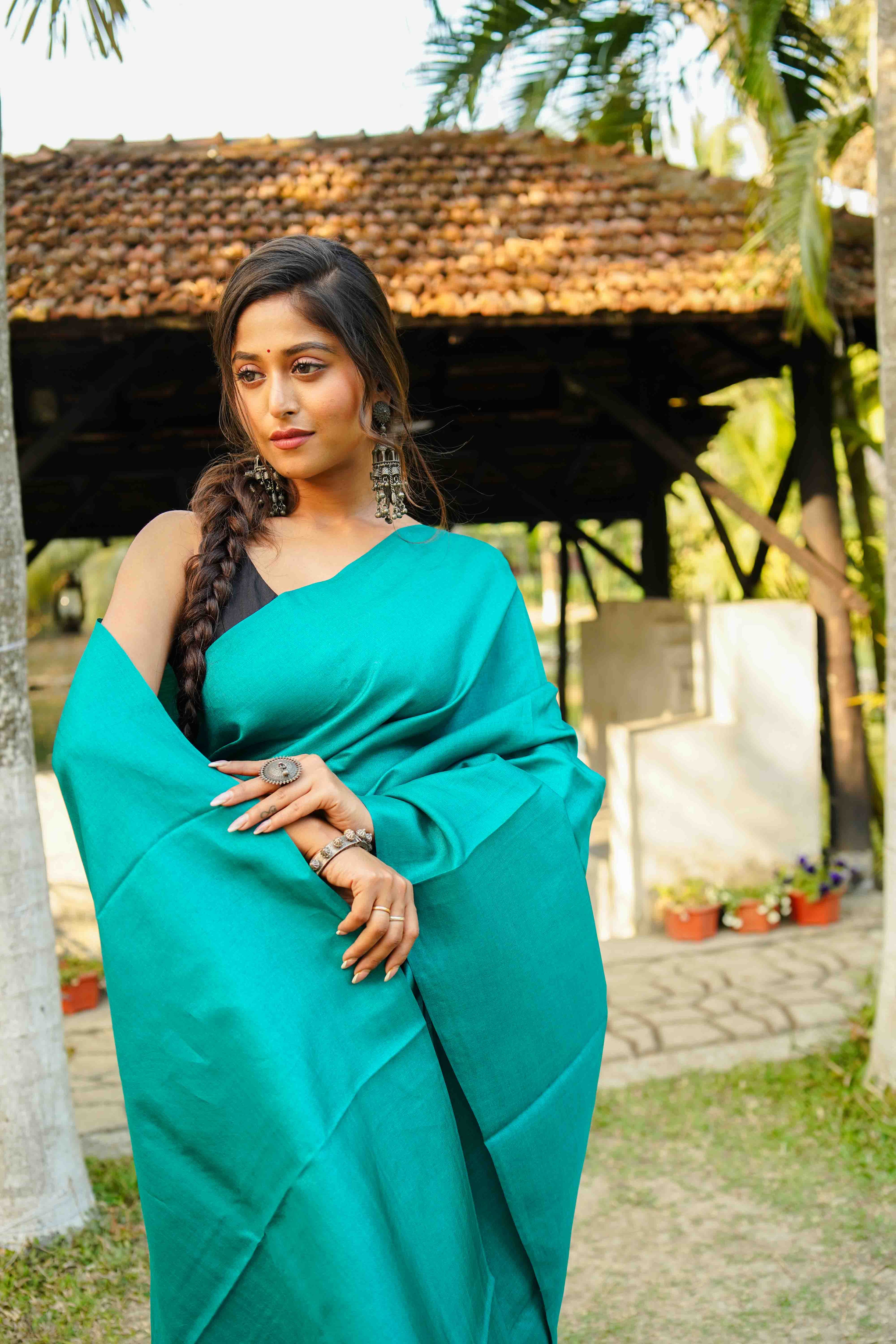 Till Green Tussar Saree With Blouse Piece