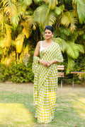 Green & White Cotton Saree With Blouse Piece