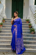 Royal Blue Matka Silk Saree With Blouse Piece