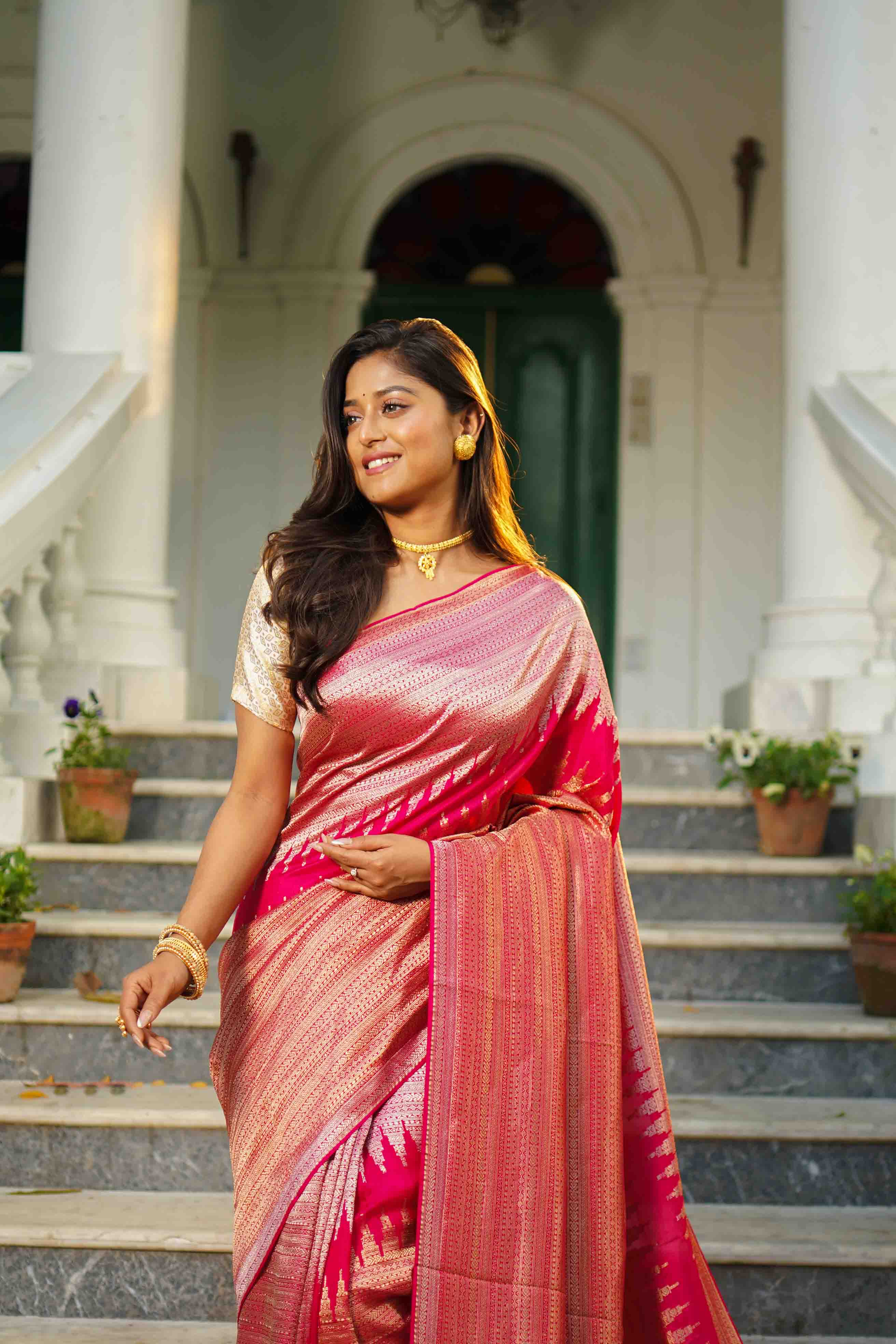 Rani Blended Mashru Banarasi Saree With Blouse Piece