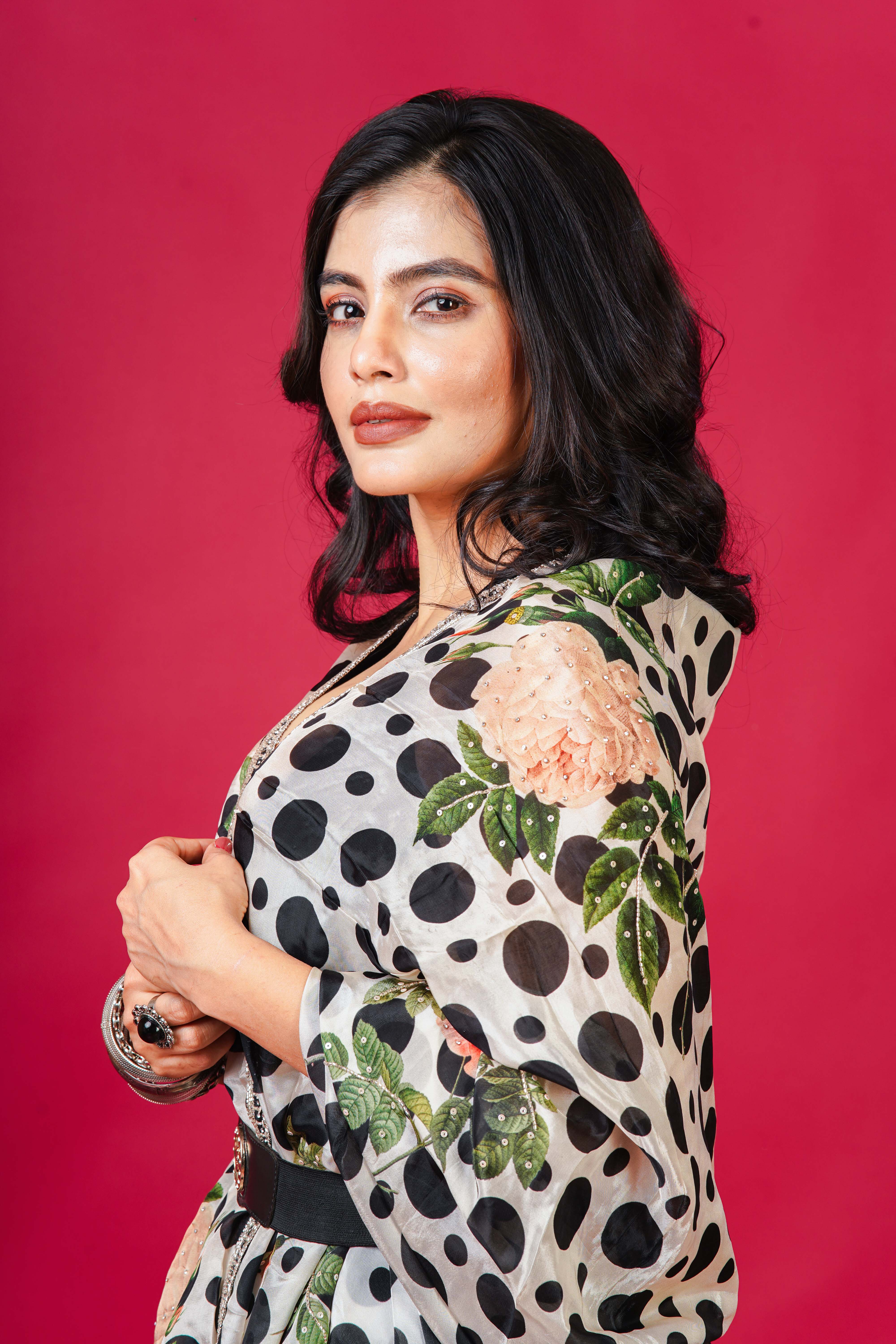 Black and white Satin Saree With Blouse Piece