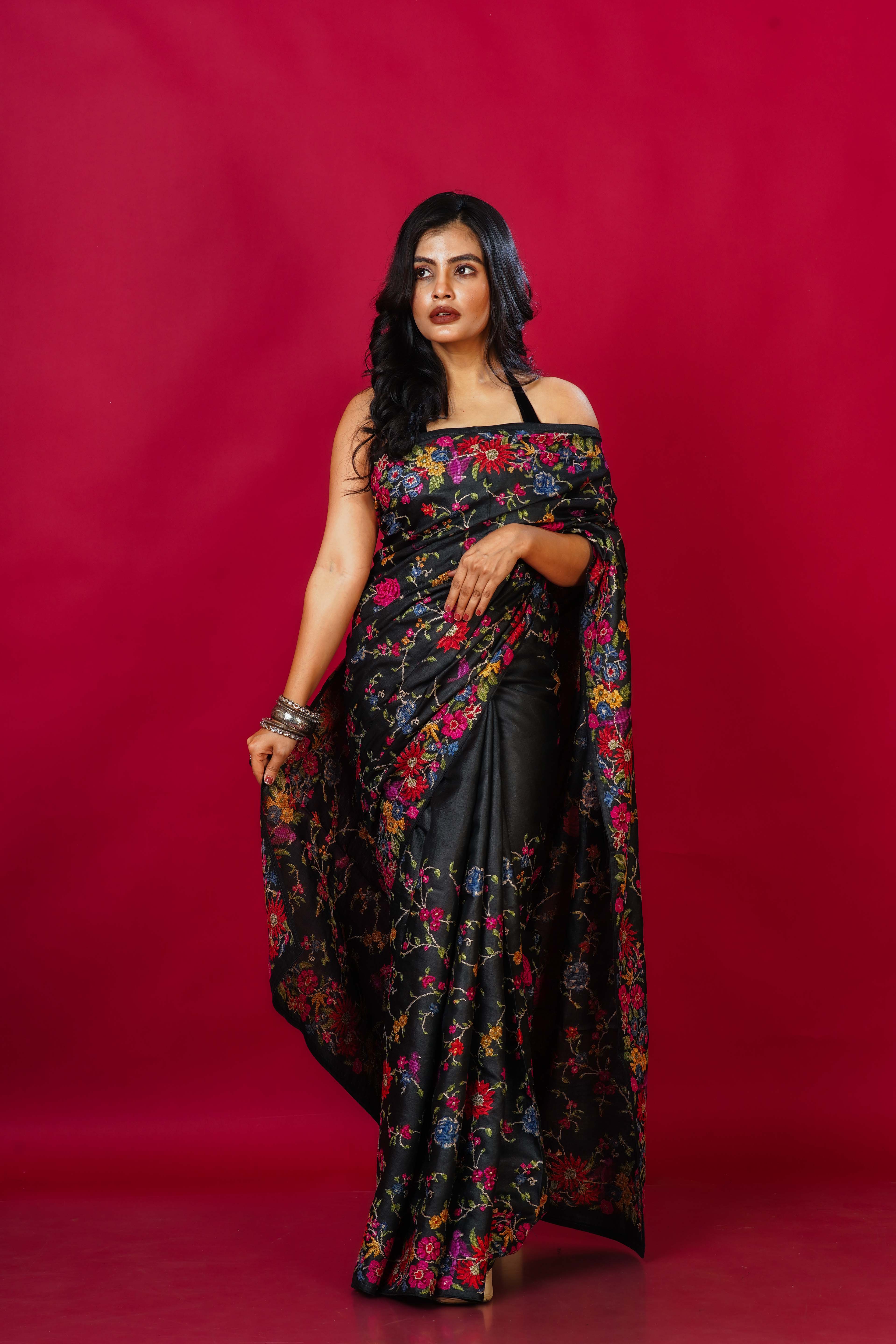 Black Bengal Tussar Saree With Blouse Piece