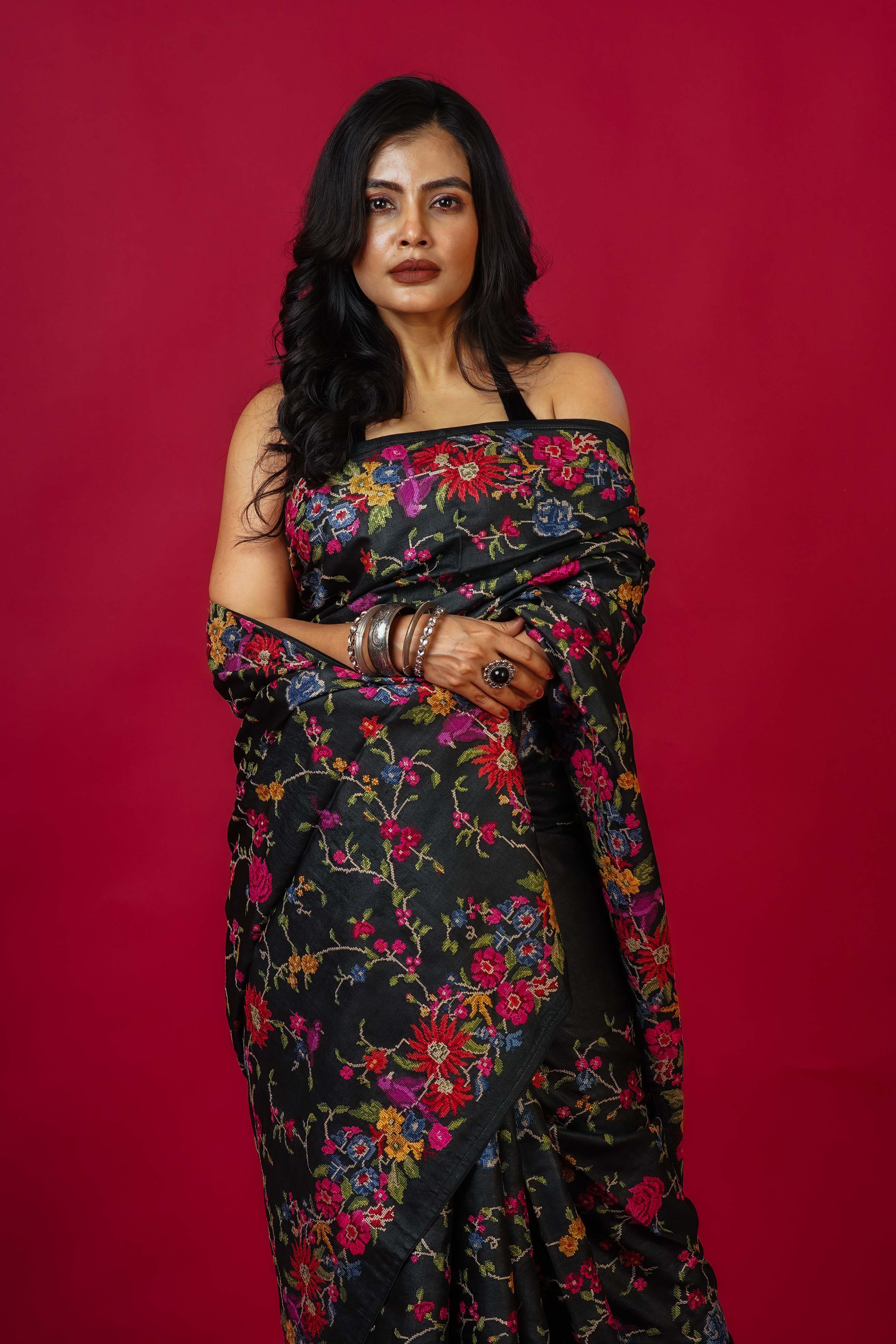 Black Bengal Tussar Saree With Blouse Piece