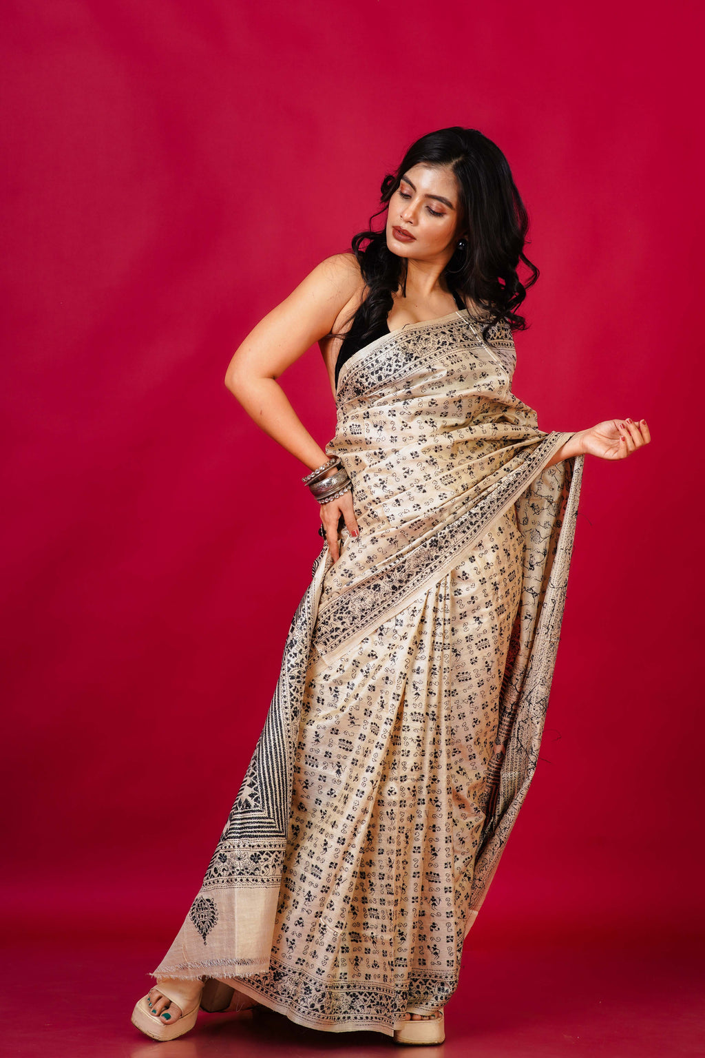 Tussar Base Tussar Kantha Saree With Blouse Piece