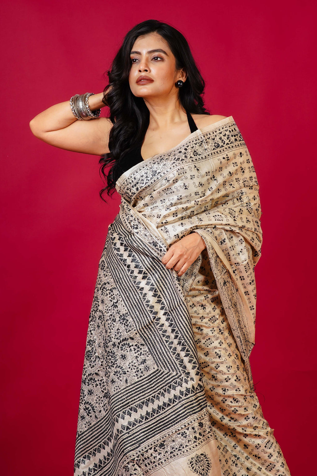 Tussar Base Tussar Kantha Saree With Blouse Piece