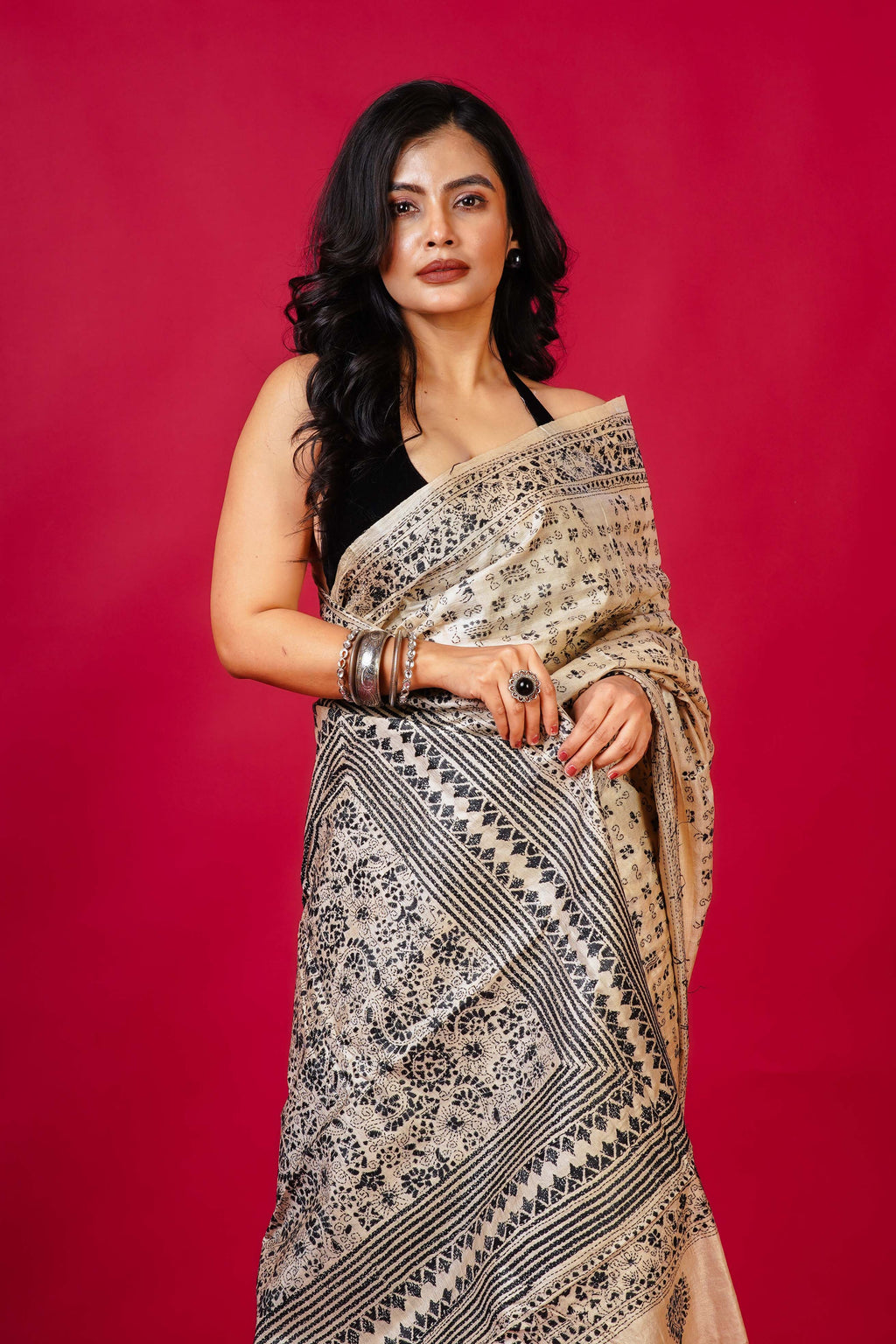 Tussar Base Tussar Kantha Saree With Blouse Piece