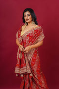 Red Semi Georgette Bandhej Banarasi Saree With Blouse Piece