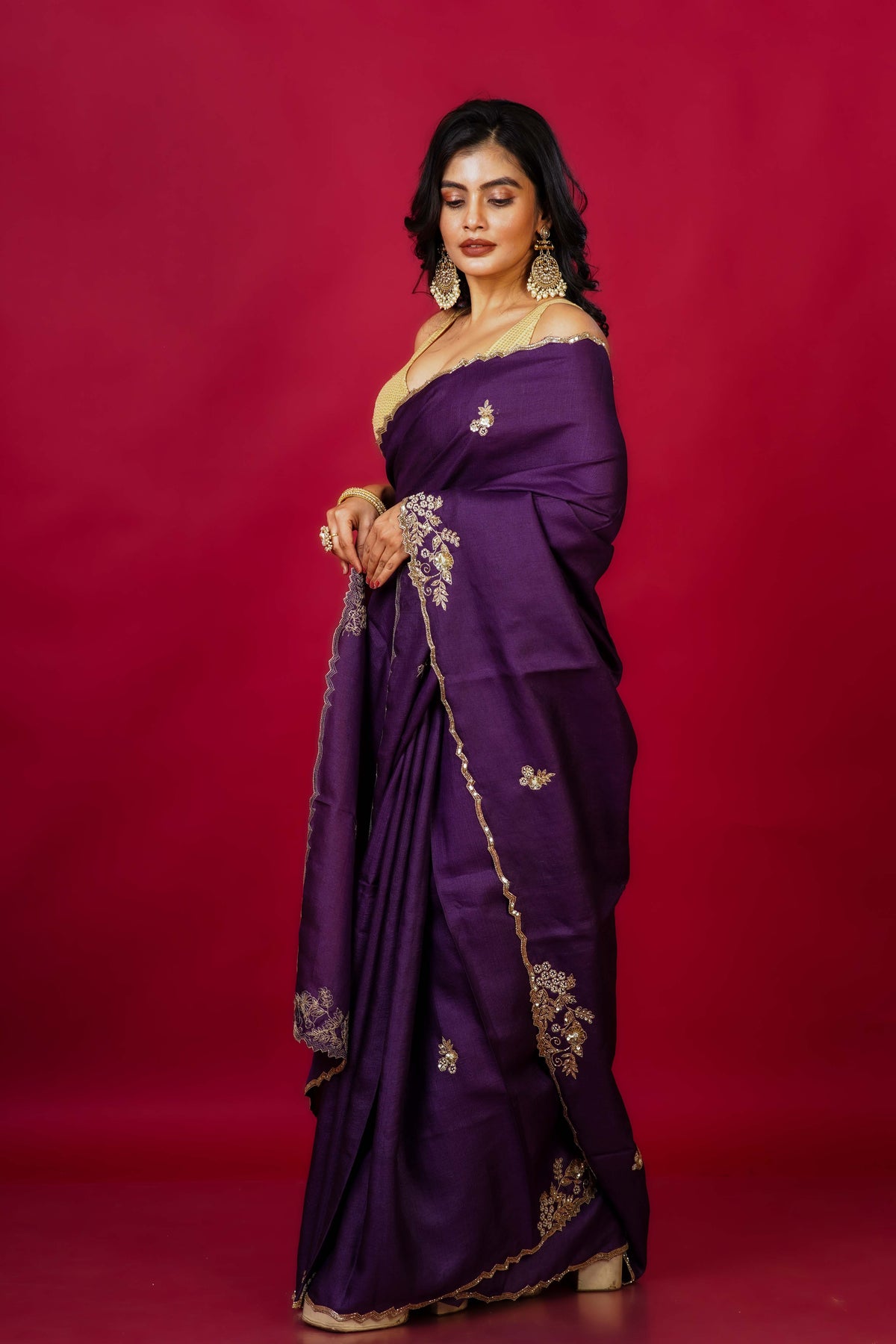 Purple Tussar  Saree With Blouse Piece