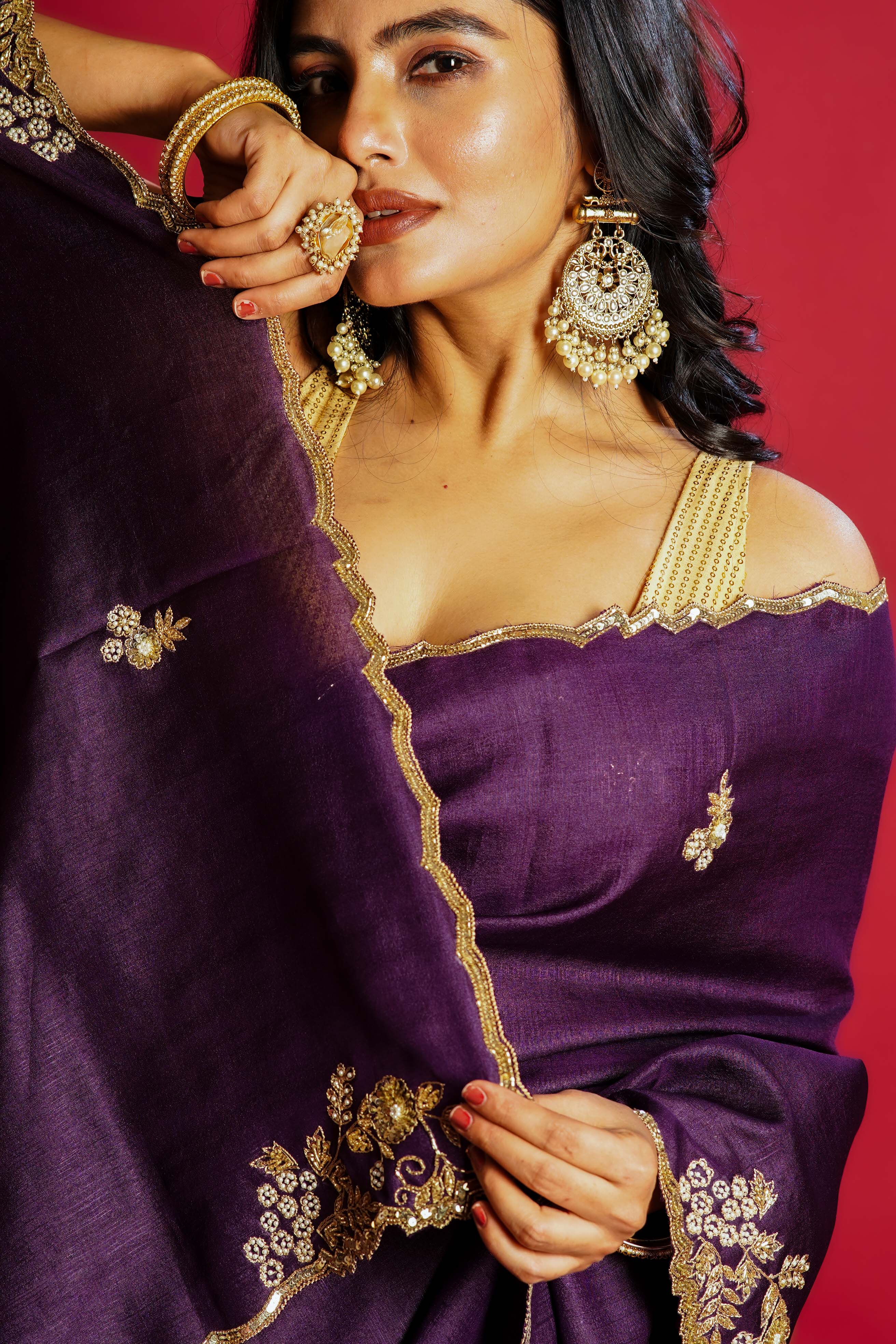 Purple Tussar  Saree With Blouse Piece