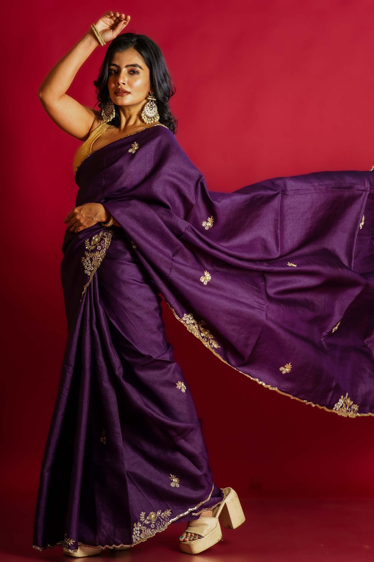 Purple Tussar  Saree With Blouse Piece