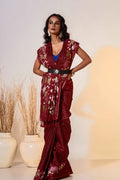 Maroon Semi Tussar  Saree With Blouse Piece