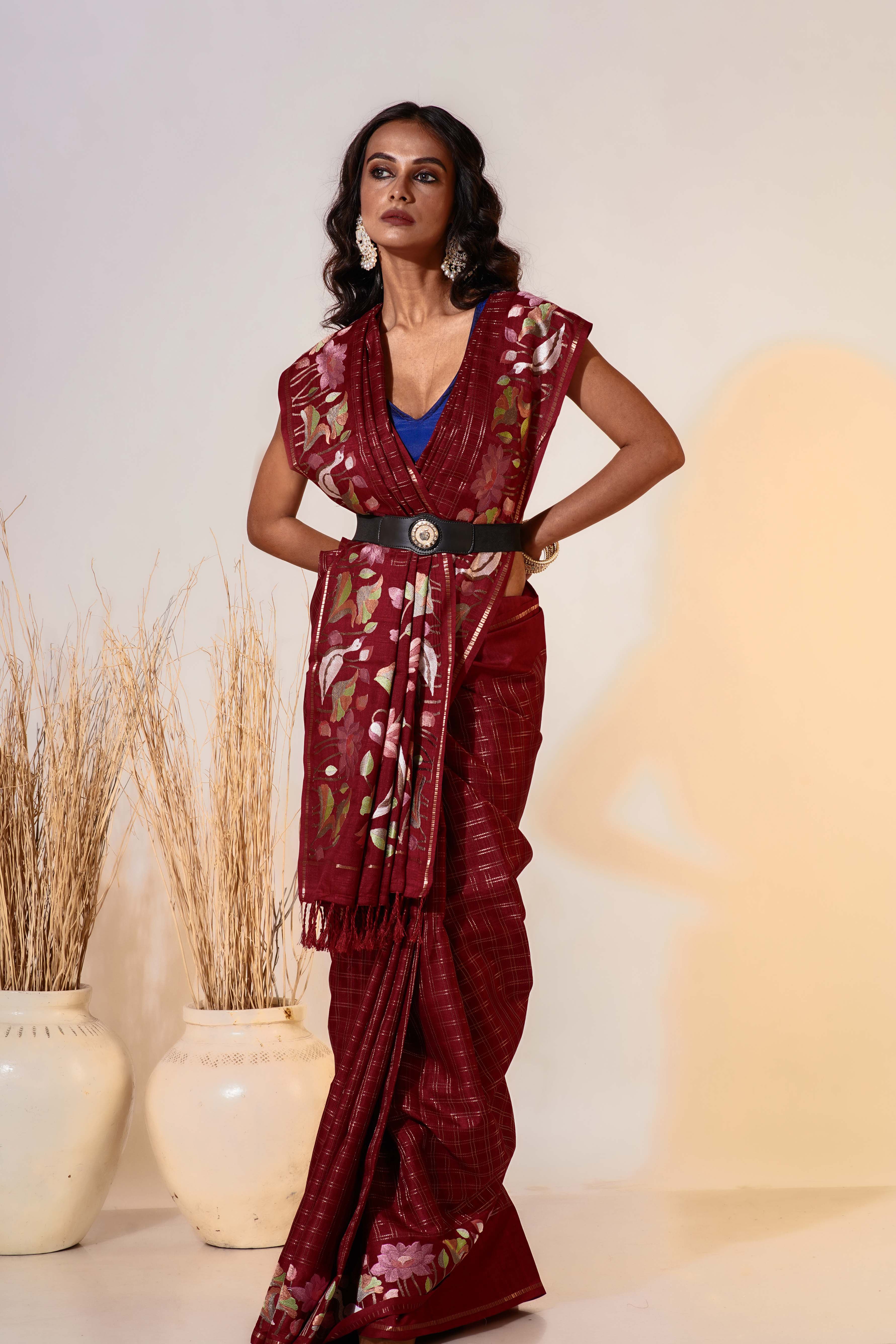 Maroon Semi Tussar  Saree With Blouse Piece