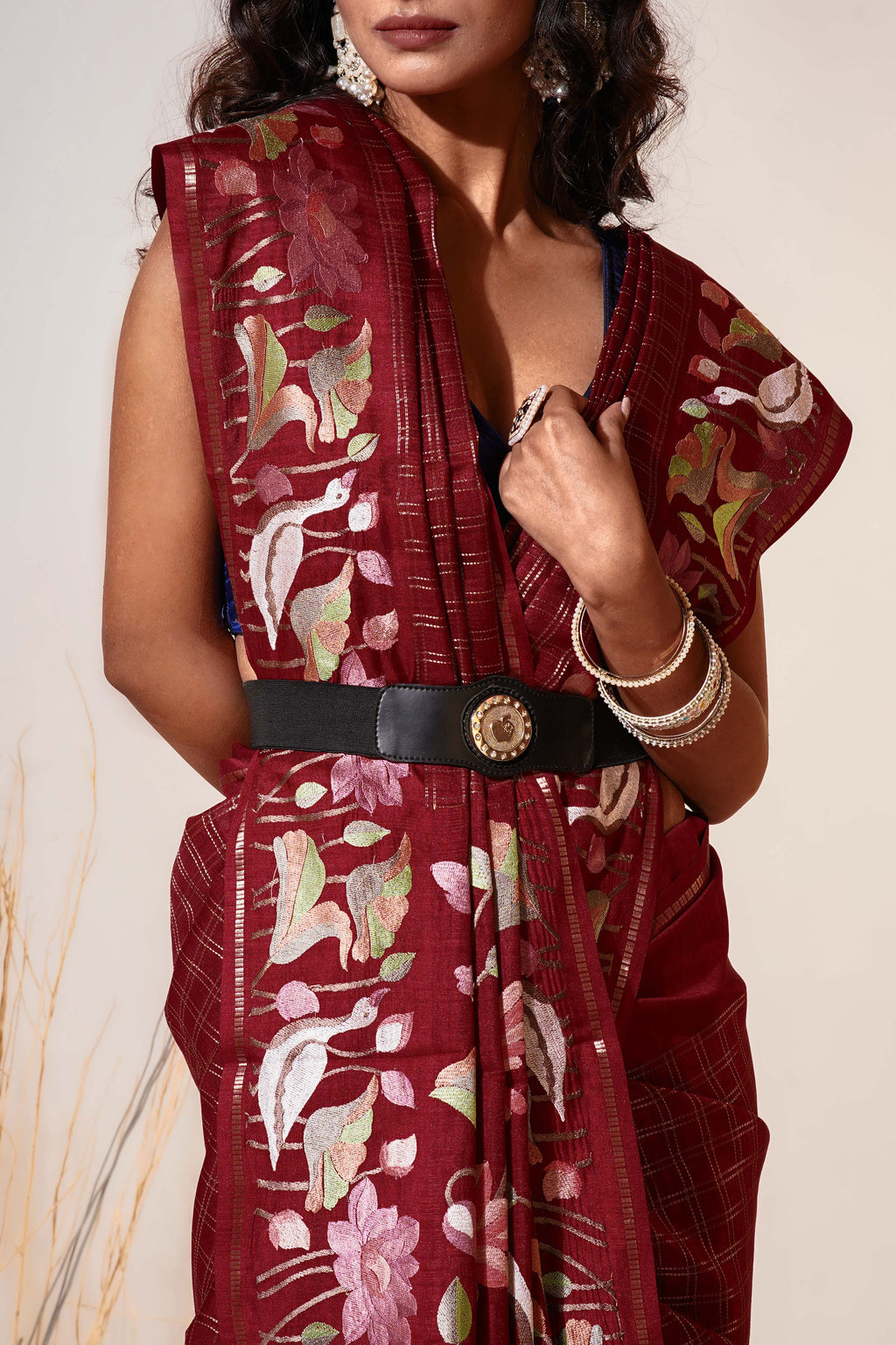 Maroon Semi Tussar  Saree With Blouse Piece