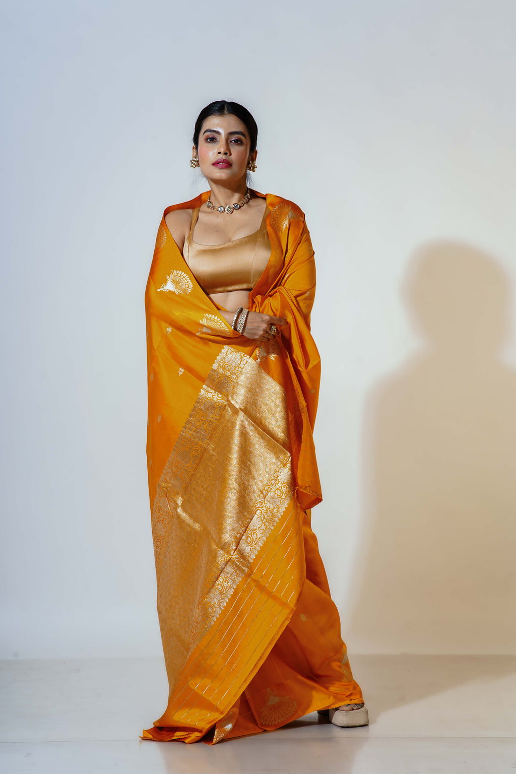Mango Yellow Silk Katan Banarasi Saree With Blouse Piece